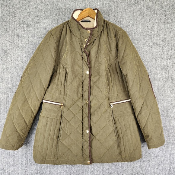 Nautica Jackets & Blazers - Nautica Jacket Womens Quilted Barn Green Faux Shearling Lined Elbow Patch XL